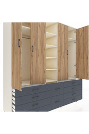 Kronos Dolap 9 Raflı 10 Çekmeceli 2 Askılı 220x59x243 Aytaşı-Çam/Antrasit