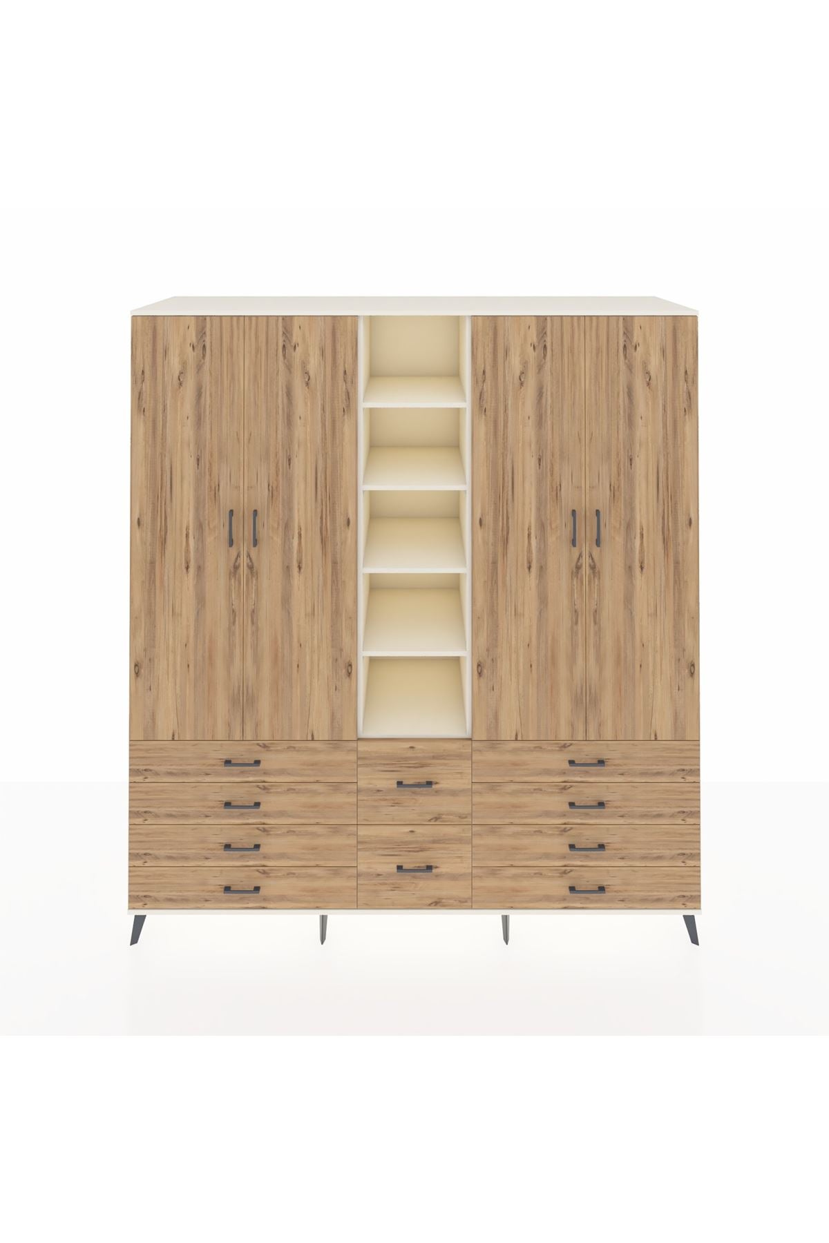 Kronos Dolap 9 Raflı 10 Çekmeceli 2 Askılı 220x59x243 Aytaşı-Çam/Çam