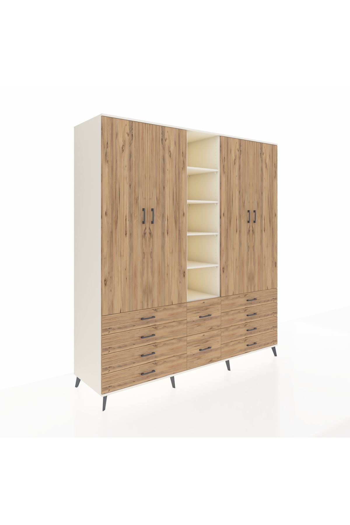 Kronos Dolap 9 Raflı 10 Çekmeceli 2 Askılı 220x59x243 Aytaşı-Çam/Çam