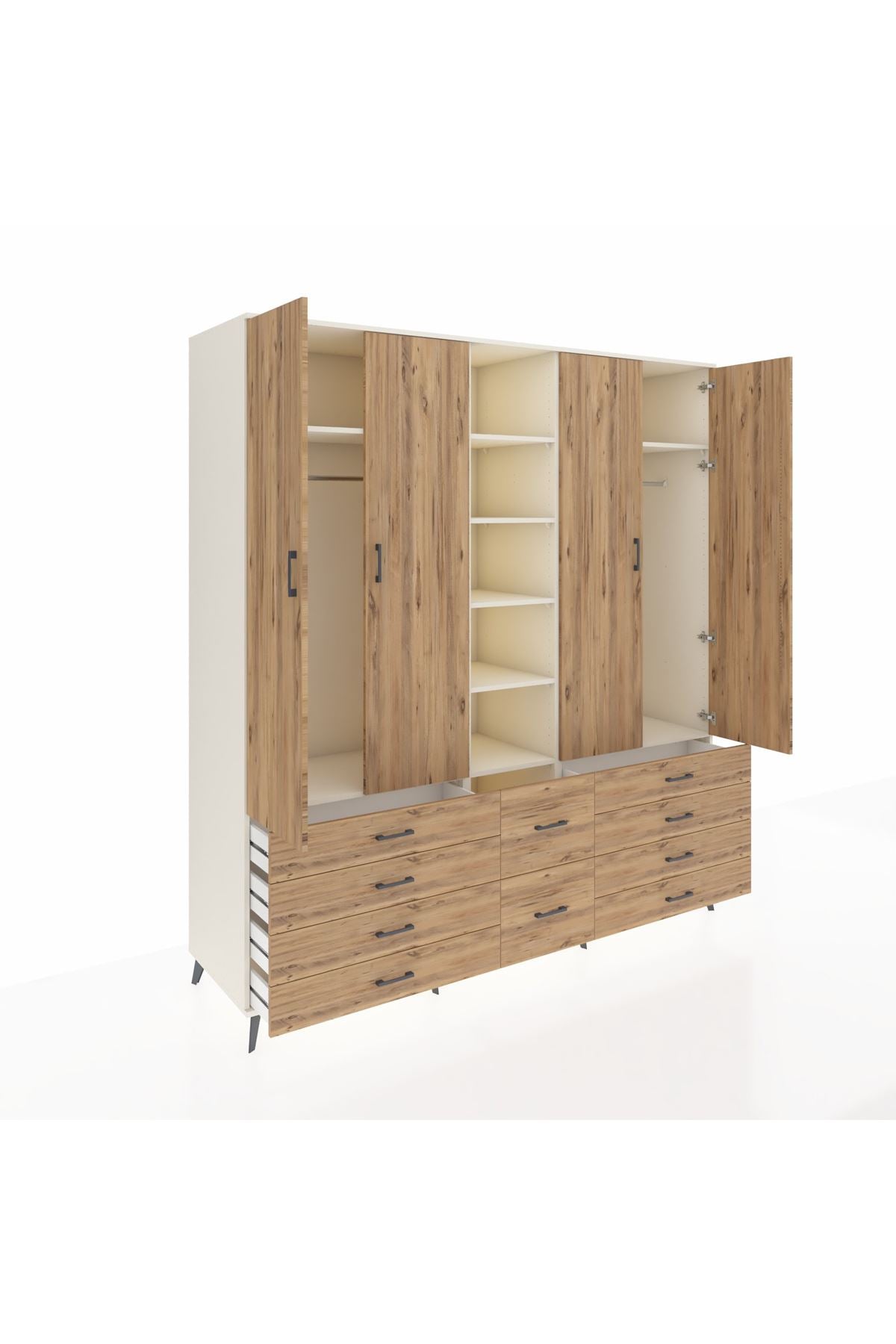 Kronos Dolap 9 Raflı 10 Çekmeceli 2 Askılı 220x59x243 Aytaşı-Çam/Çam