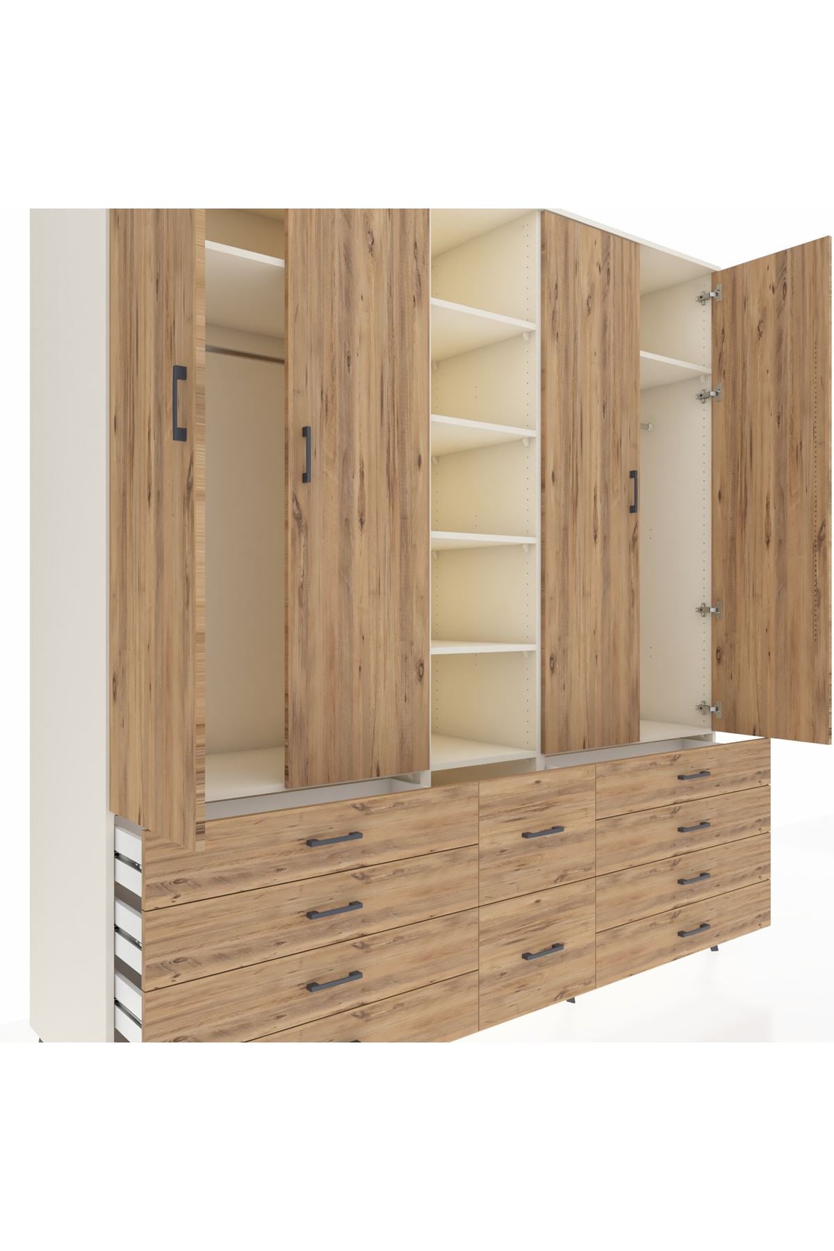 Kronos Dolap 9 Raflı 10 Çekmeceli 2 Askılı 220x59x243 Aytaşı-Çam/Çam