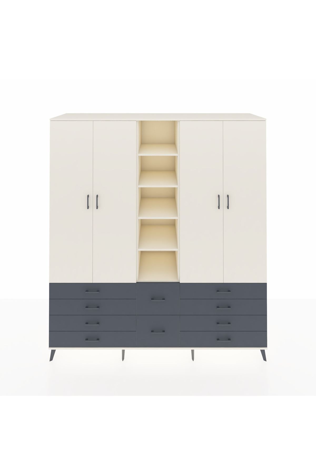 Kronos Dolap 9 Raflı 10 Çekmeceli 2 Askılı 220x59x243 Aytaşı-Aytaşı/Antrasit