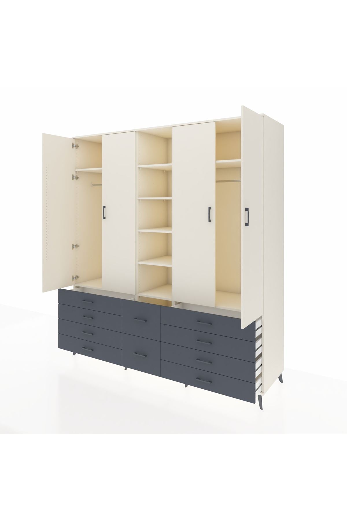 Kronos Dolap 9 Raflı 10 Çekmeceli 2 Askılı 220x59x243 Aytaşı-Aytaşı/Antrasit