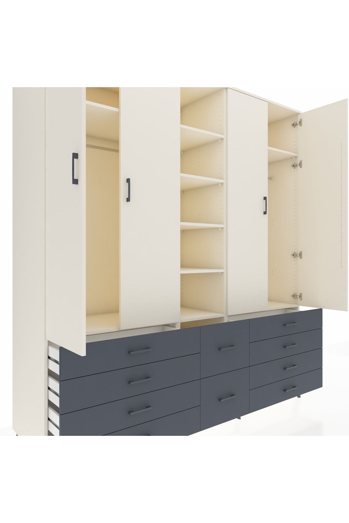 Kronos Dolap 9 Raflı 10 Çekmeceli 2 Askılı 220x59x243 Aytaşı-Aytaşı/Antrasit