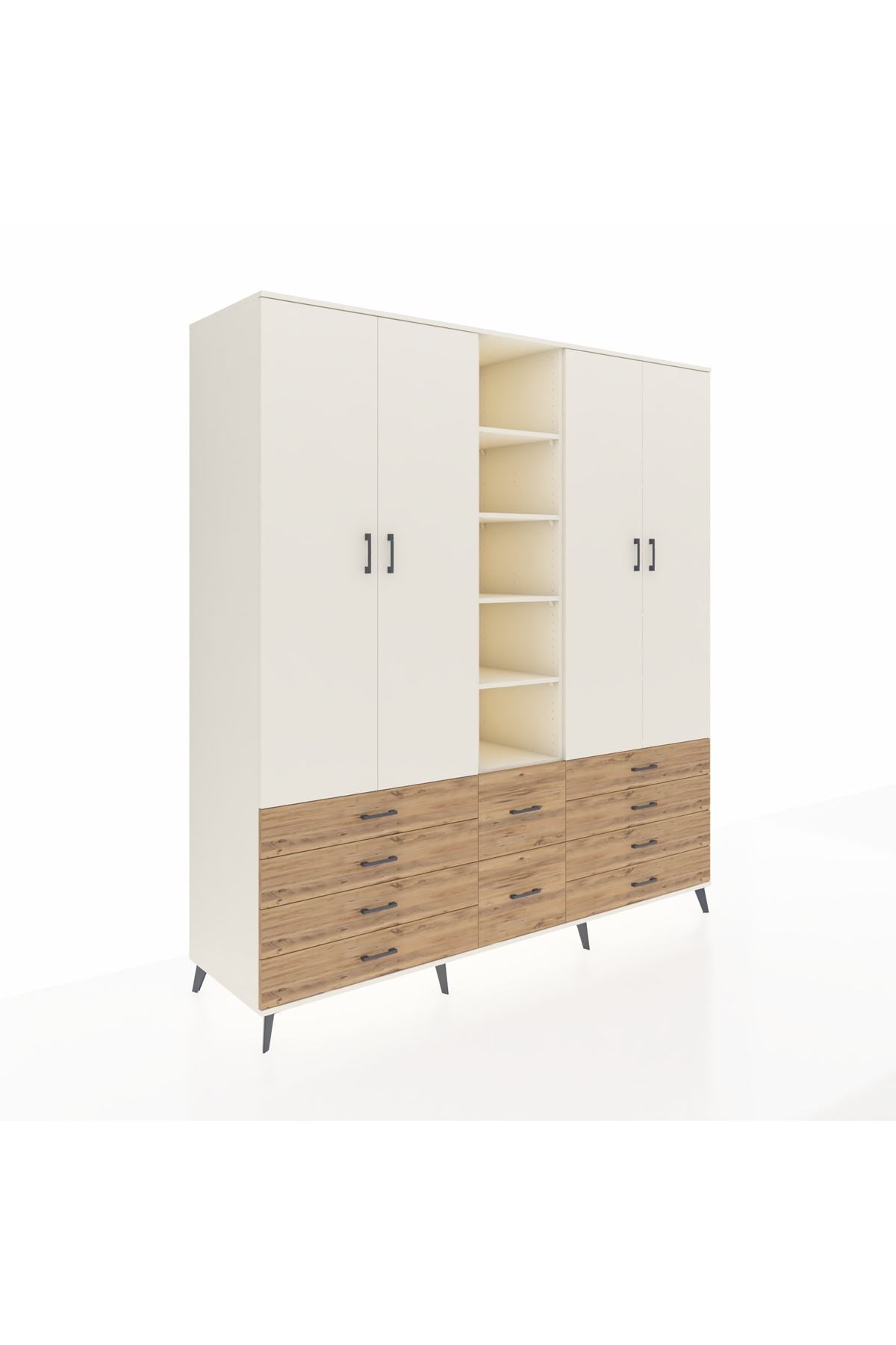 Kronos Dolap 9 Raflı 10 Çekmeceli 2 Askılı 220x59x243 Aytaşı-Aytaşı/Çam