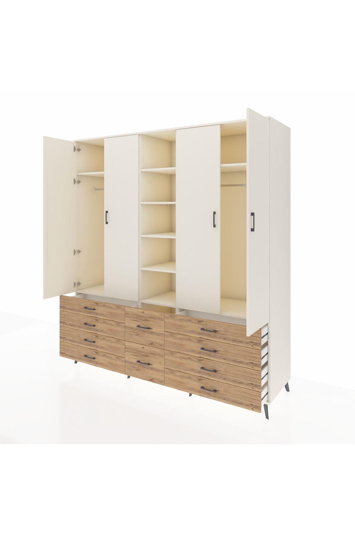 Kronos Dolap 9 Raflı 10 Çekmeceli 2 Askılı 220x59x243 Aytaşı-Aytaşı/Çam