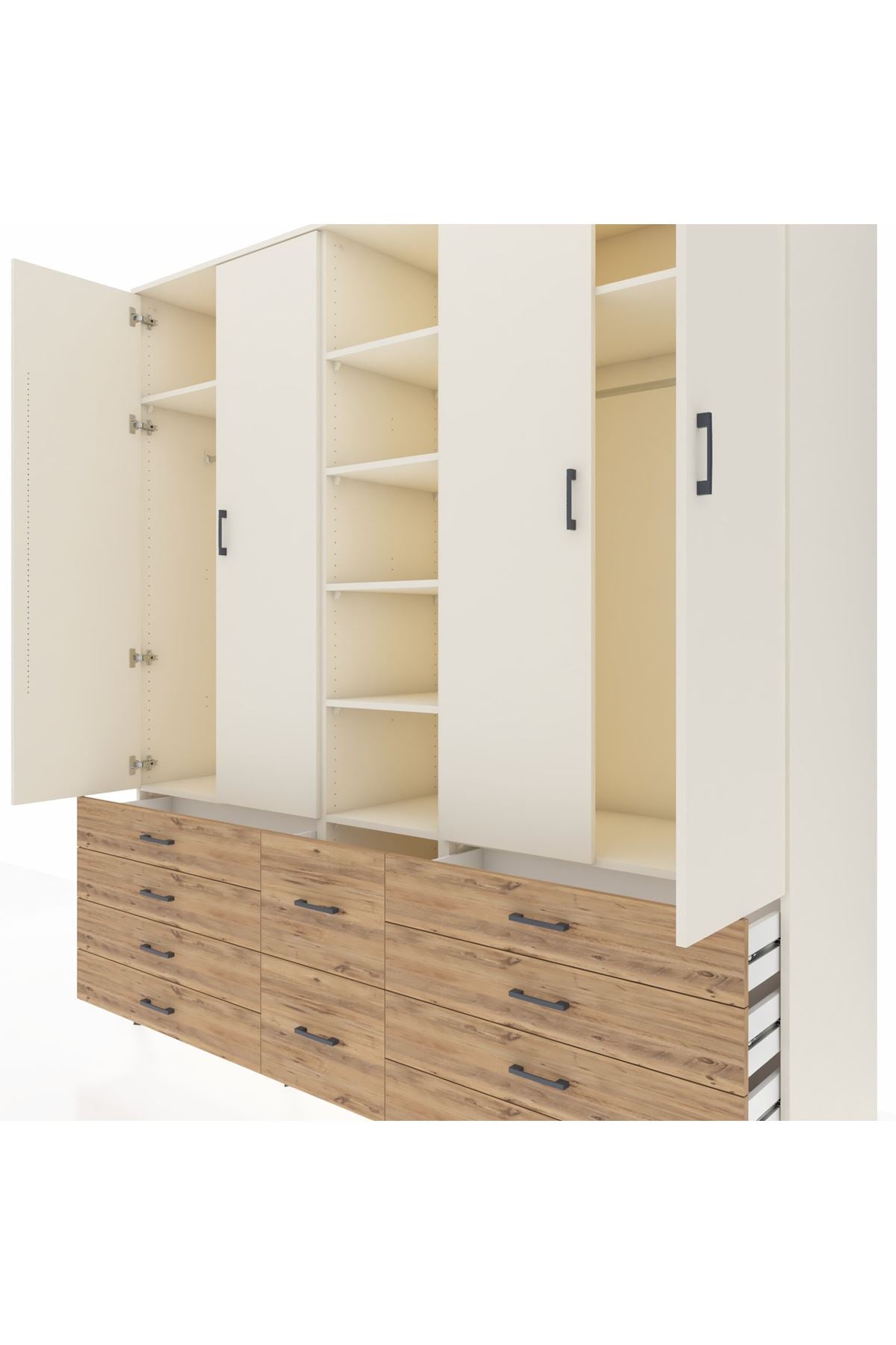 Kronos Dolap 9 Raflı 10 Çekmeceli 2 Askılı 220x59x243 Aytaşı-Aytaşı/Çam