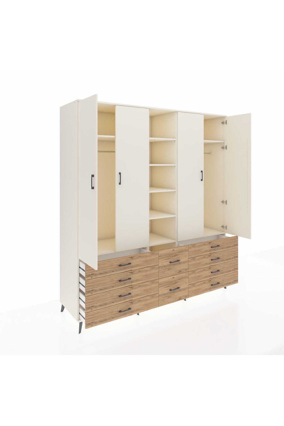 Kronos Dolap 9 Raflı 10 Çekmeceli 2 Askılı 220x59x243 Aytaşı-Aytaşı/Çam