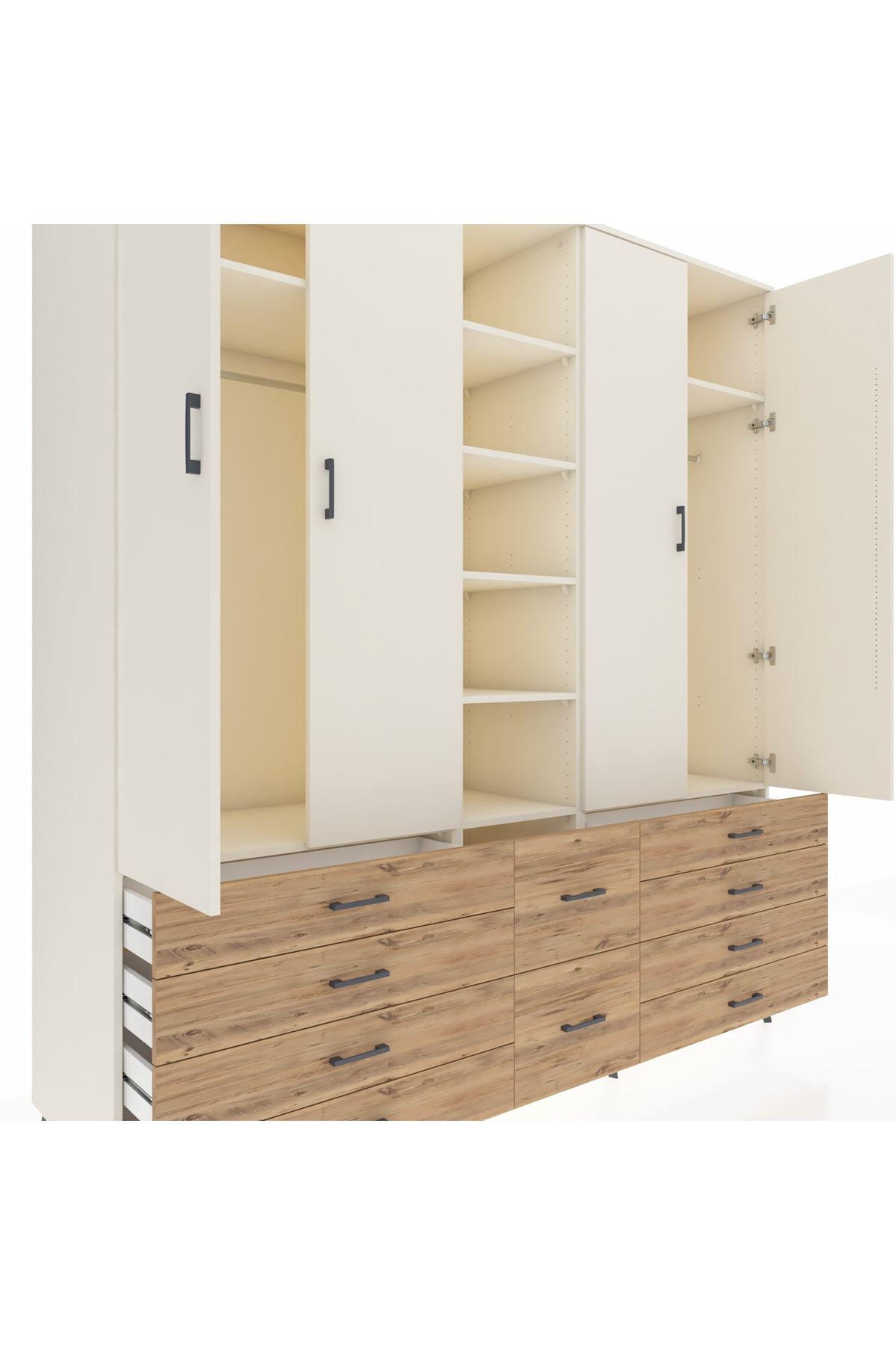 Kronos Dolap 9 Raflı 10 Çekmeceli 2 Askılı 220x59x243 Aytaşı-Aytaşı/Çam