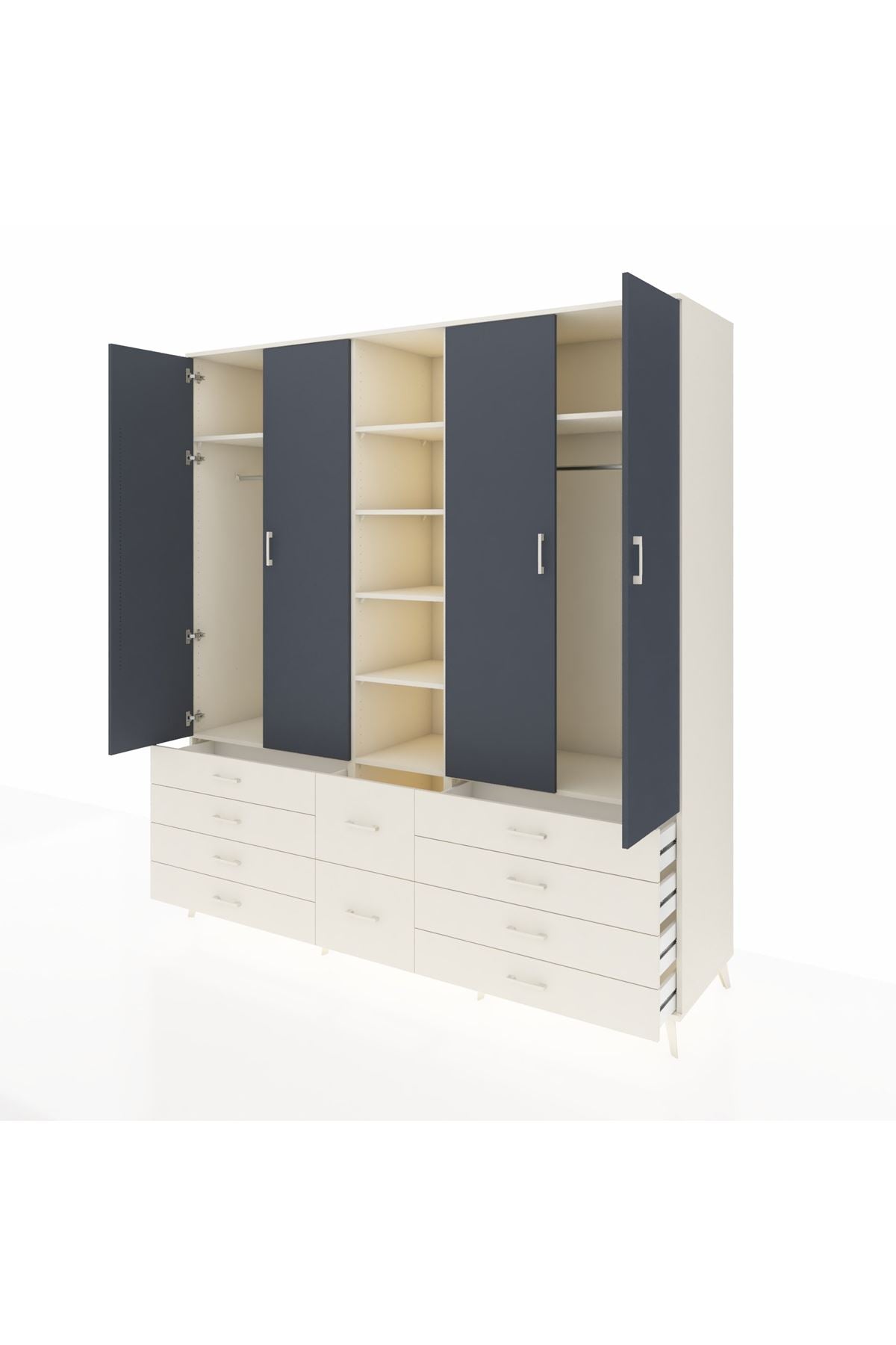 Kronos Dolap 9 Raflı 10 Çekmeceli 2 Askılı 220x59x243 Aytaşı-Antrasit/Aytaşı