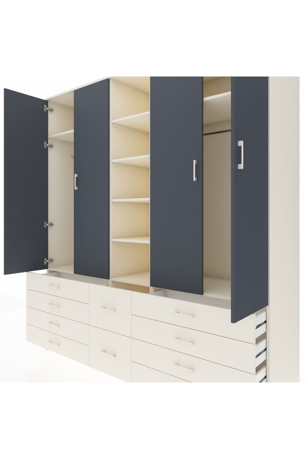 Kronos Dolap 9 Raflı 10 Çekmeceli 2 Askılı 220x59x243 Aytaşı-Antrasit/Aytaşı