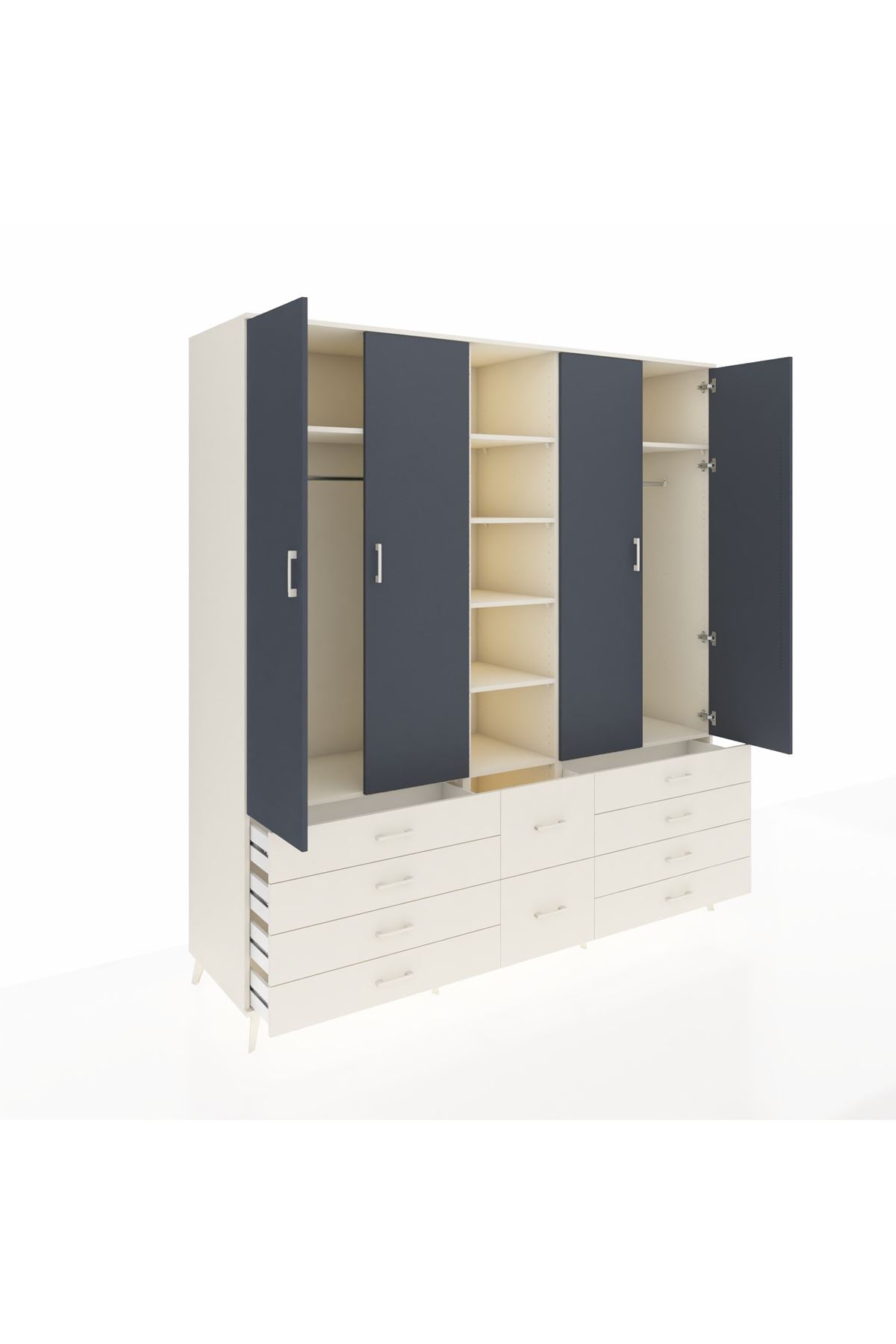 Kronos Dolap 9 Raflı 10 Çekmeceli 2 Askılı 220x59x243 Aytaşı-Antrasit/Aytaşı