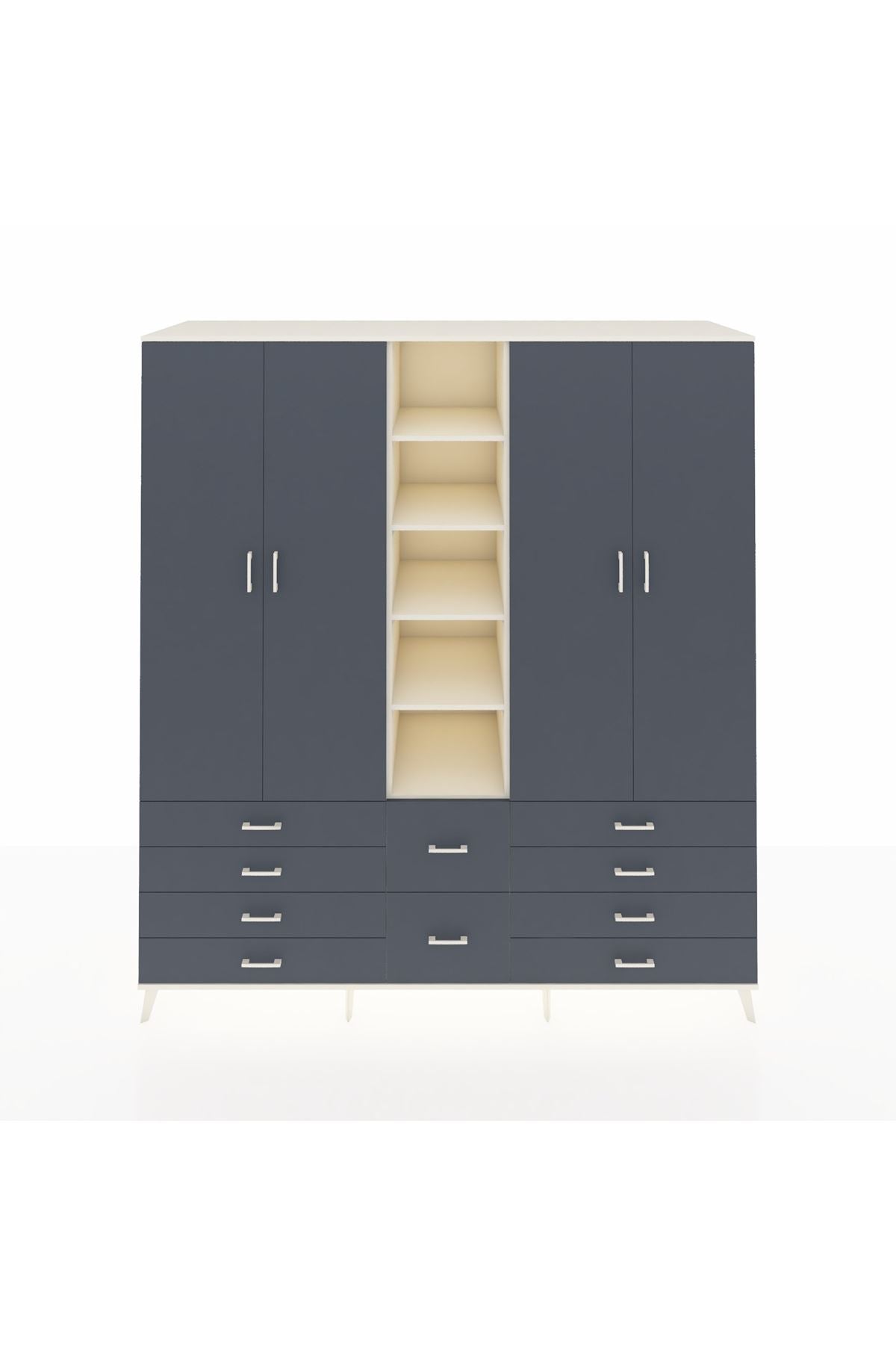 Kronos Dolap 9 Raflı 10 Çekmeceli 2 Askılı 220x59x243 Aytaşı-Antrasit/Antrasit