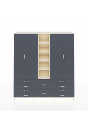 Kronos Dolap 9 Raflı 10 Çekmeceli 2 Askılı 220x59x243 Aytaşı-Antrasit/Antrasit