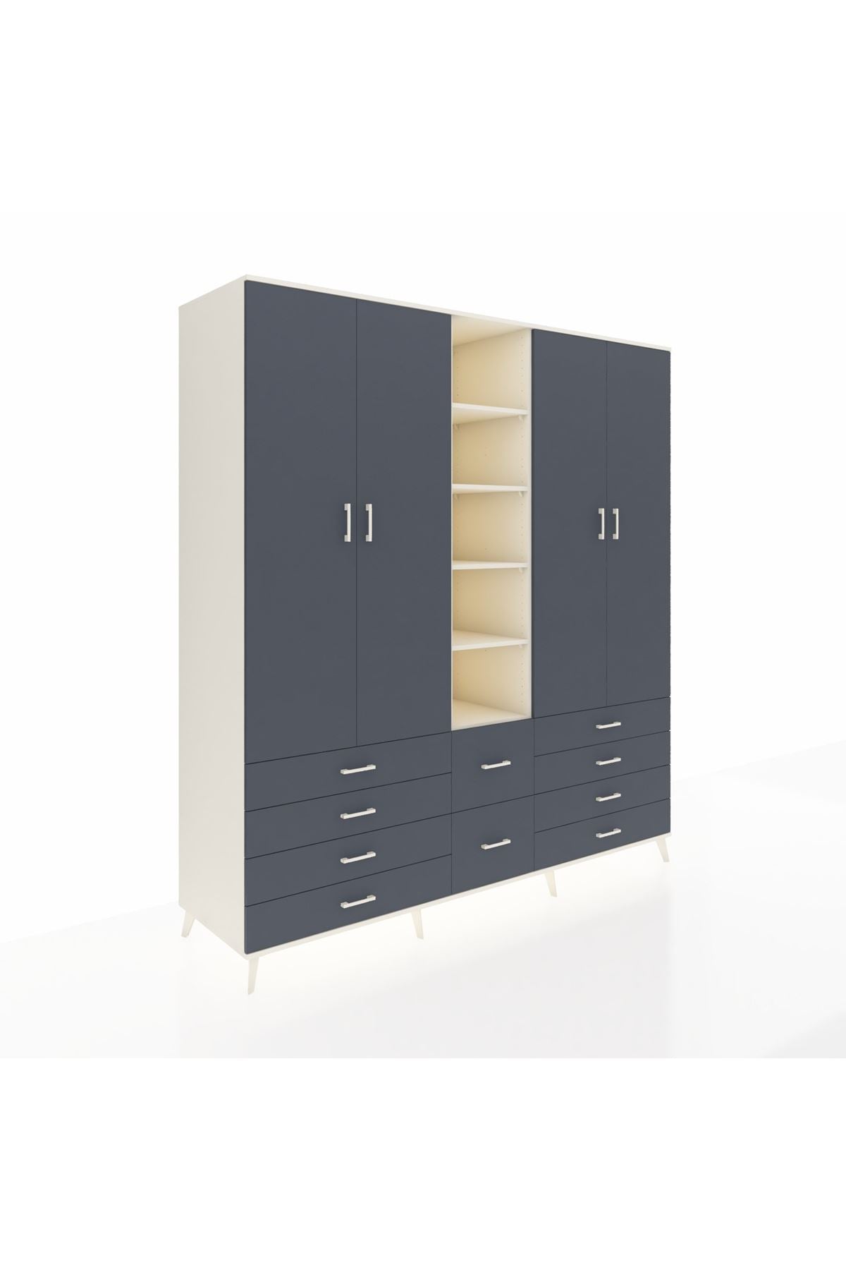 Kronos Dolap 9 Raflı 10 Çekmeceli 2 Askılı 220x59x243 Aytaşı-Antrasit/Antrasit