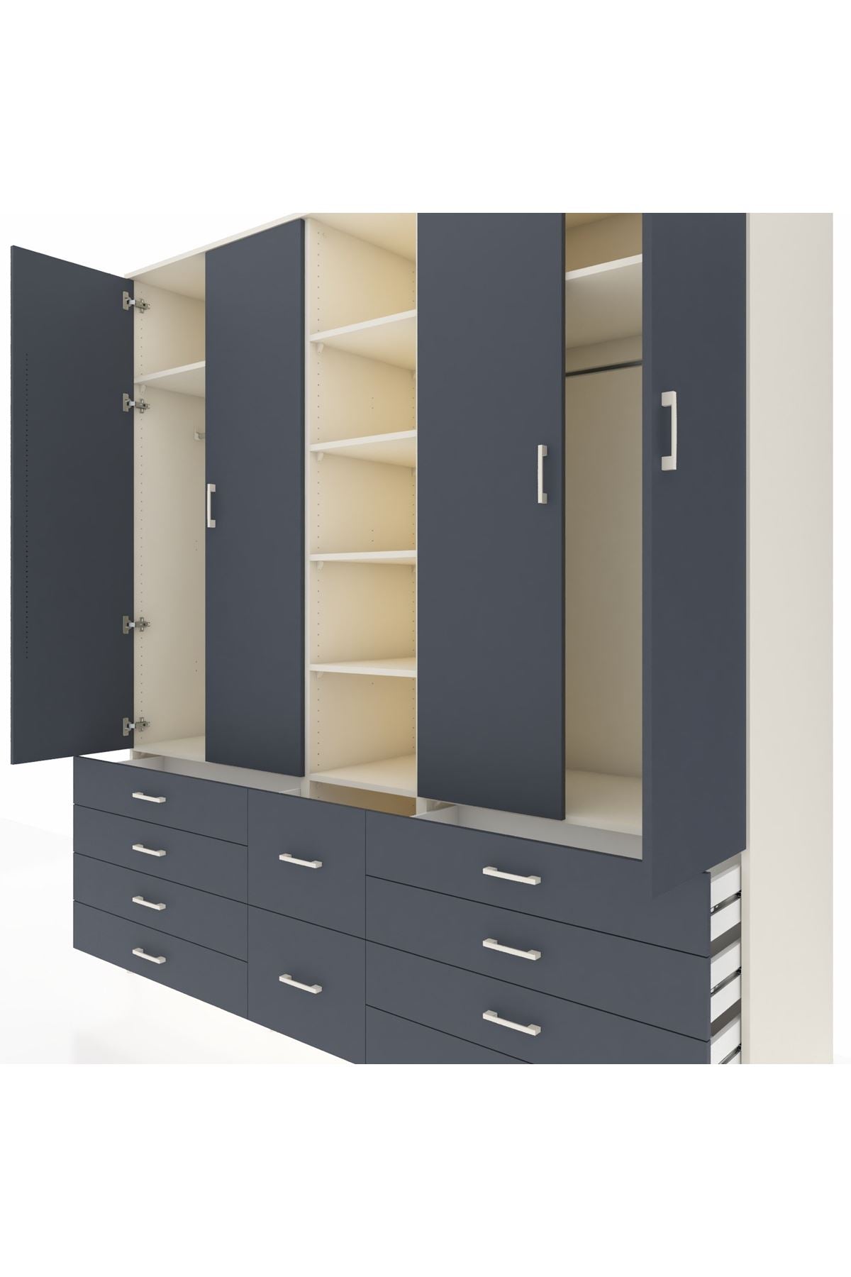 Kronos Dolap 9 Raflı 10 Çekmeceli 2 Askılı 220x59x243 Aytaşı-Antrasit/Antrasit