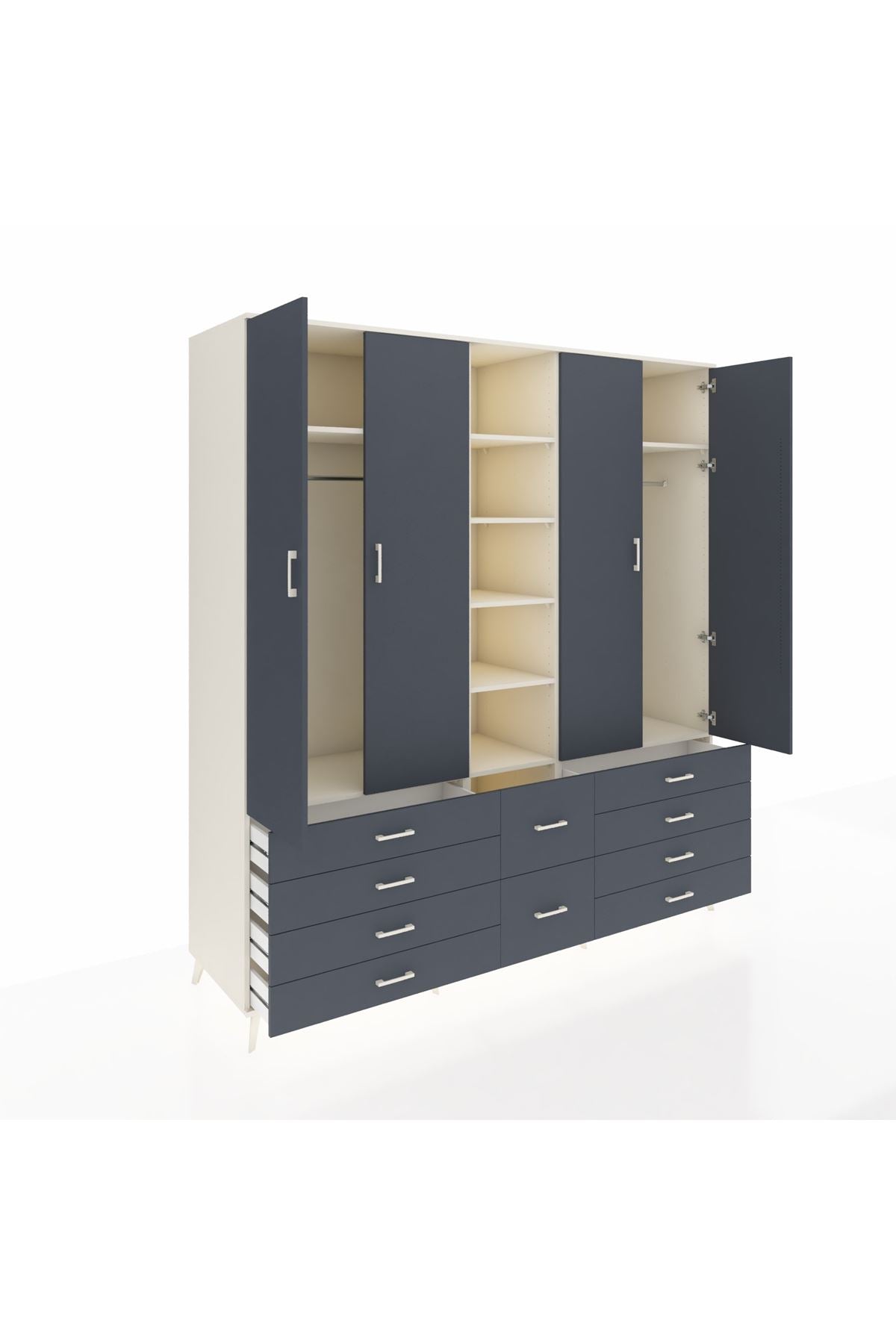 Kronos Dolap 9 Raflı 10 Çekmeceli 2 Askılı 220x59x243 Aytaşı-Antrasit/Antrasit