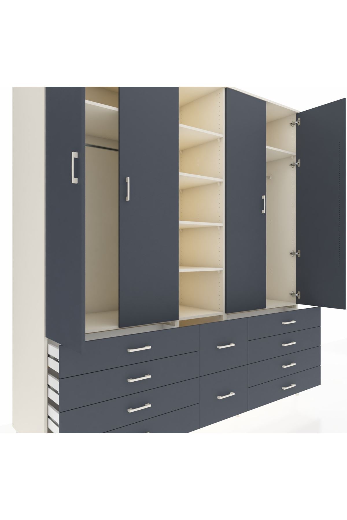 Kronos Dolap 9 Raflı 10 Çekmeceli 2 Askılı 220x59x243 Aytaşı-Antrasit/Antrasit