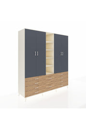 Kronos Dolap 9 Raflı 10 Çekmeceli 2 Askılı 220x59x243 Aytaşı-Antrasit/Çam