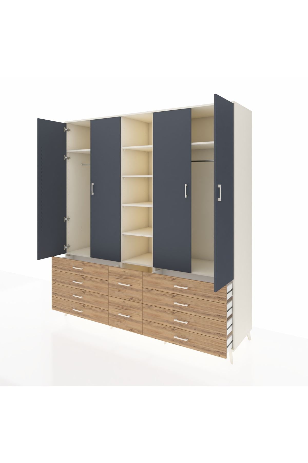 Kronos Dolap 9 Raflı 10 Çekmeceli 2 Askılı 220x59x243 Aytaşı-Antrasit/Çam