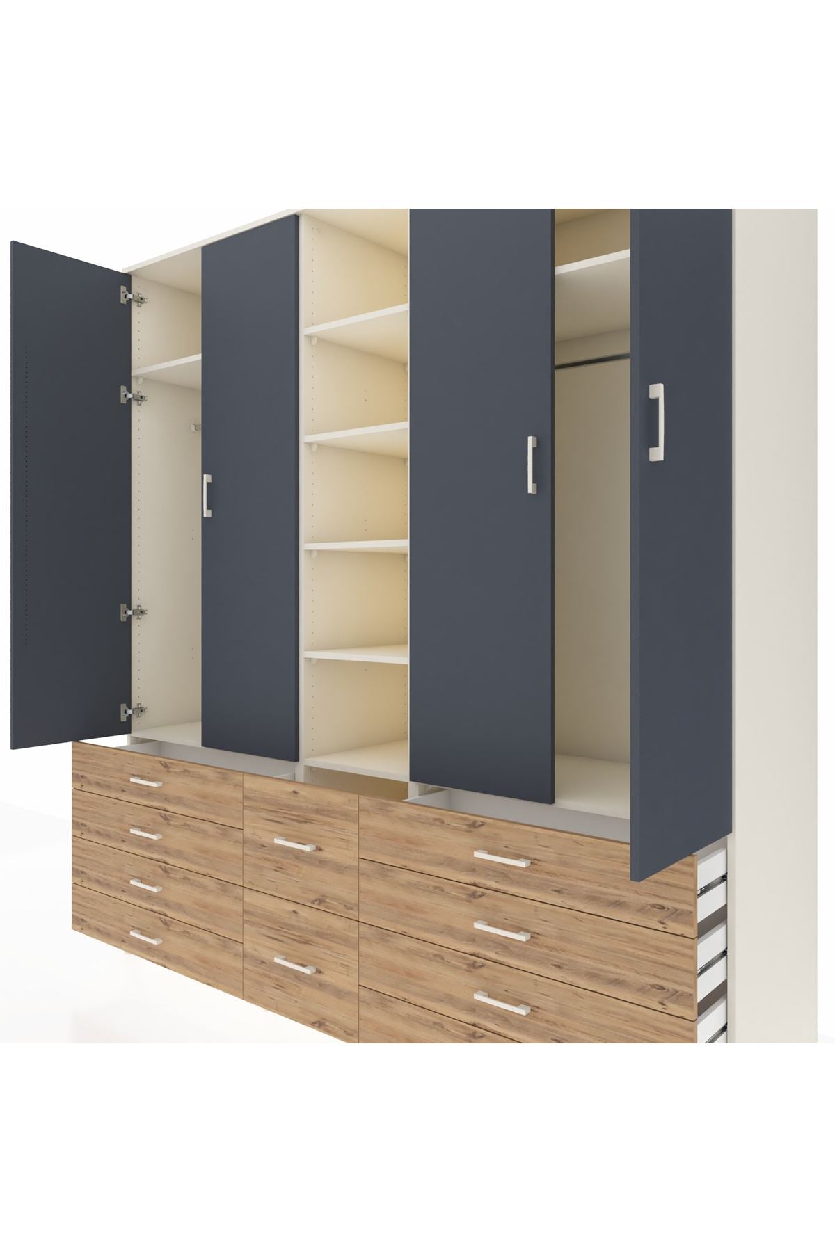 Kronos Dolap 9 Raflı 10 Çekmeceli 2 Askılı 220x59x243 Aytaşı-Antrasit/Çam