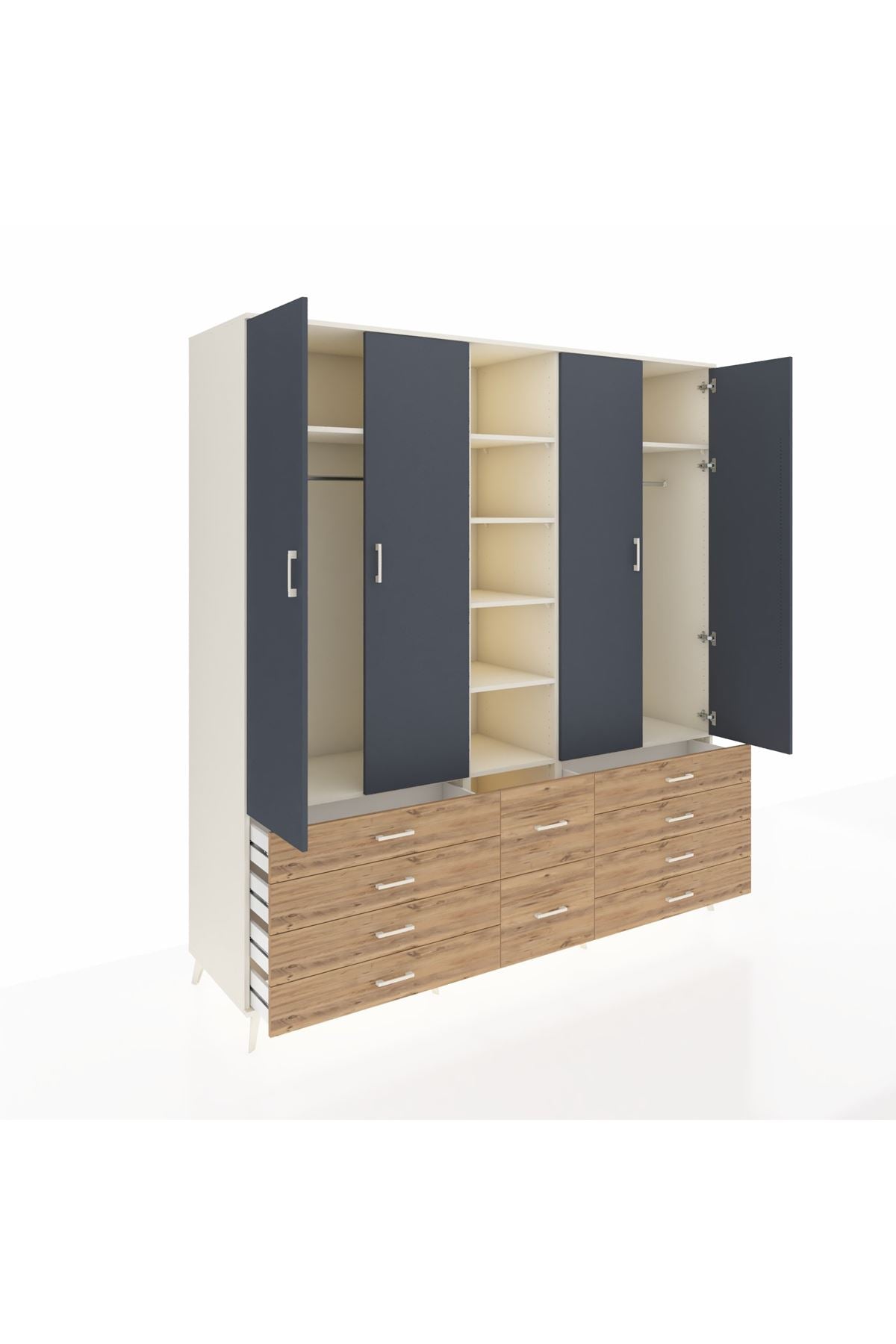 Kronos Dolap 9 Raflı 10 Çekmeceli 2 Askılı 220x59x243 Aytaşı-Antrasit/Çam