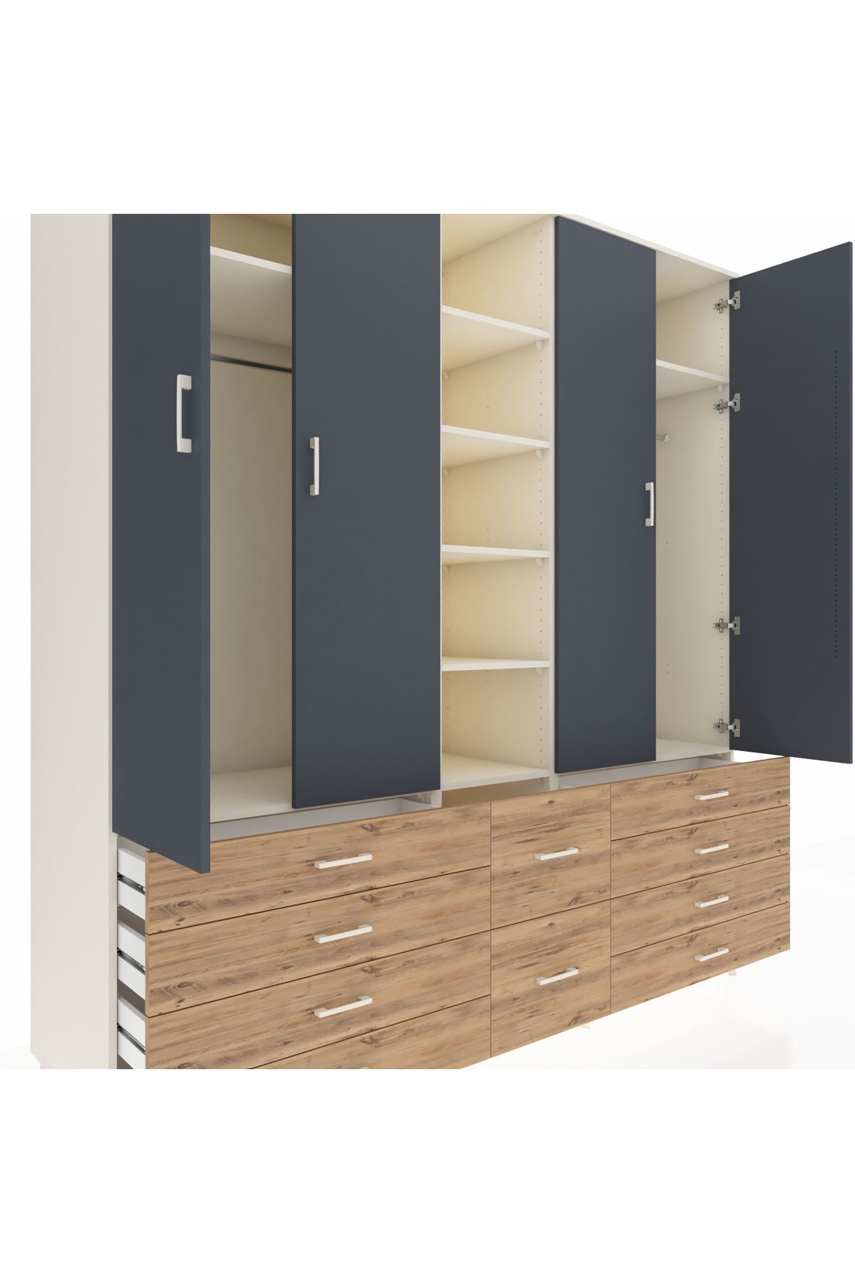 Kronos Dolap 9 Raflı 10 Çekmeceli 2 Askılı 220x59x243 Aytaşı-Antrasit/Çam