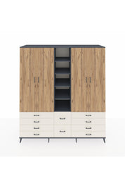 Kronos Dolap 9 Raflı 10 Çekmeceli 2 Askılı 220x59x243 Antrasit-Çam/Aytaşı