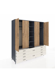 Kronos Dolap 9 Raflı 10 Çekmeceli 2 Askılı 220x59x243 Antrasit-Çam/Aytaşı