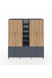 Kronos Dolap 9 Raflı 10 Çekmeceli 2 Askılı 220x59x243 Antrasit-Çam/Antrasit