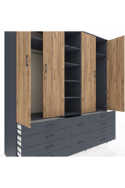 Kronos Dolap 9 Raflı 10 Çekmeceli 2 Askılı 220x59x243 Antrasit-Çam/Antrasit
