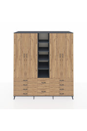 Kronos Dolap 9 Raflı 10 Çekmeceli 2 Askılı 220x59x243 Antrasit-Çam/Çam