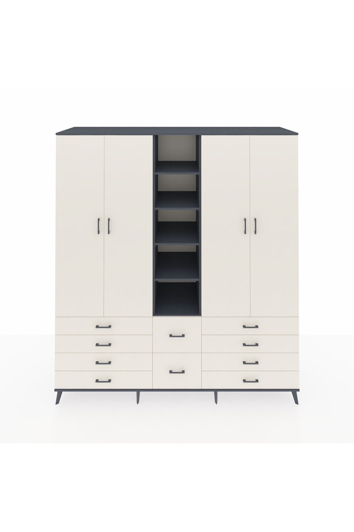 Kronos Dolap 9 Raflı 10 Çekmeceli 2 Askılı 220x59x243 Antrasit-Aytaşı/Aytaşı