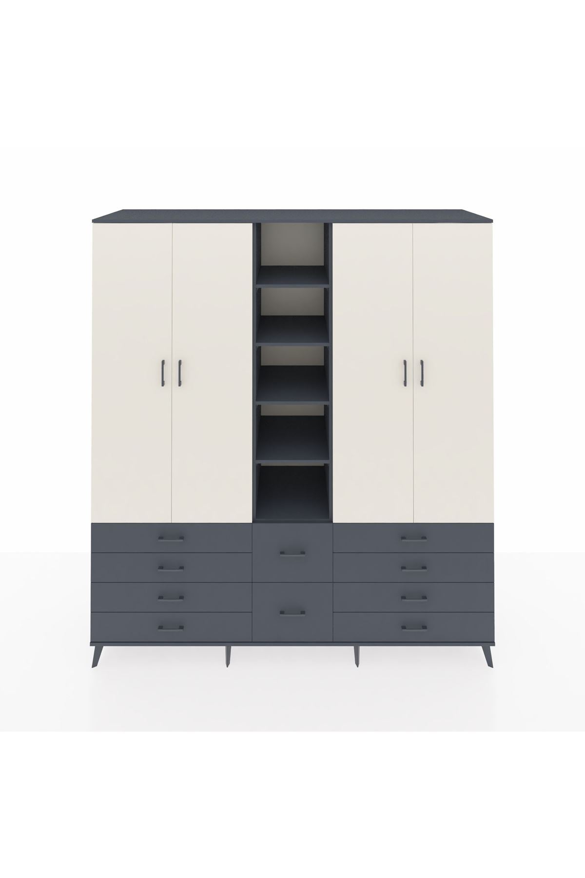 Kronos Dolap 9 Raflı 10 Çekmeceli 2 Askılı 220x59x243 Antrasit-Aytaşı/Antrasit