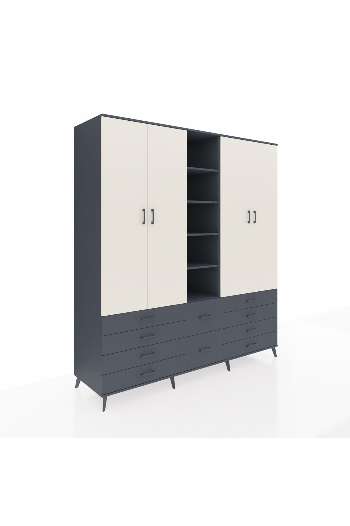 Kronos Dolap 9 Raflı 10 Çekmeceli 2 Askılı 220x59x243 Antrasit-Aytaşı/Antrasit