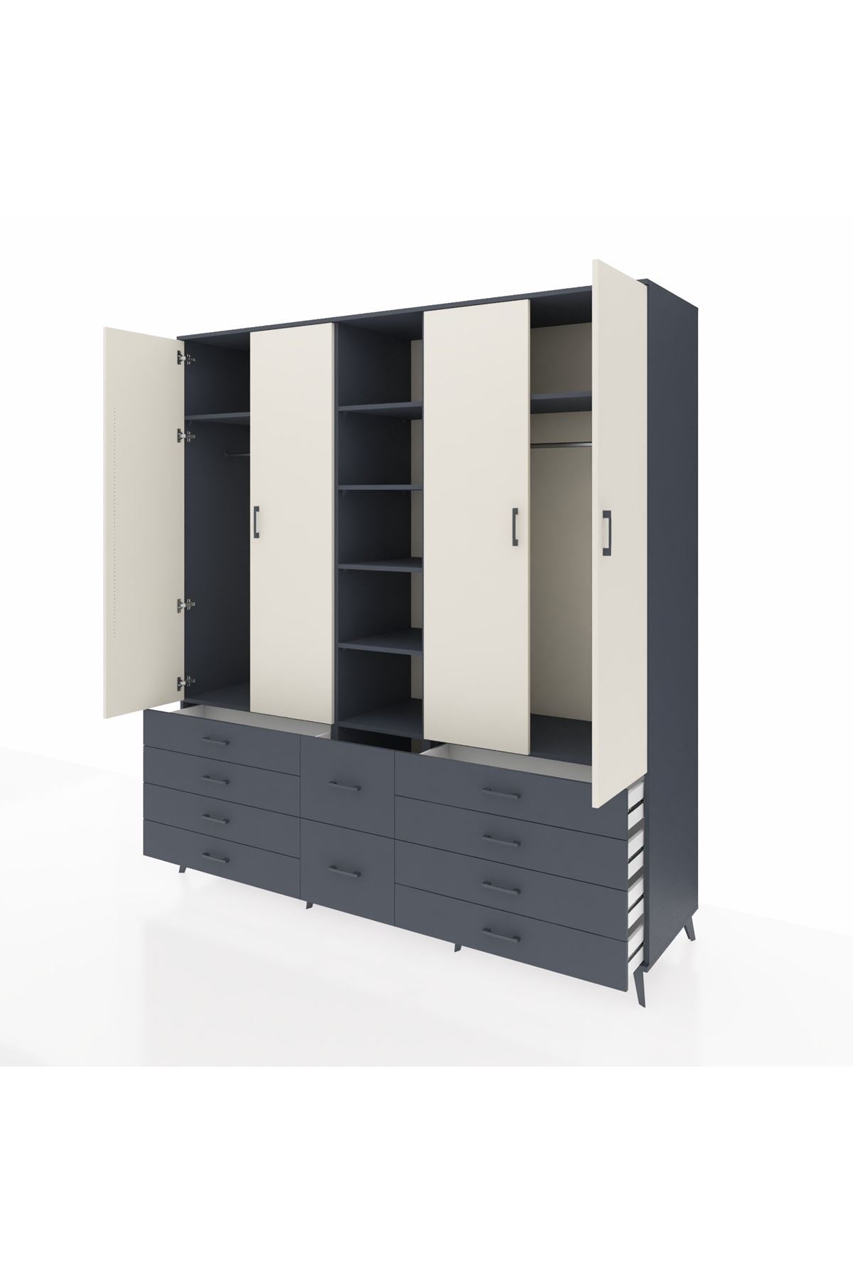 Kronos Dolap 9 Raflı 10 Çekmeceli 2 Askılı 220x59x243 Antrasit-Aytaşı/Antrasit