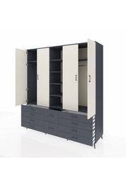 Kronos Dolap 9 Raflı 10 Çekmeceli 2 Askılı 220x59x243 Antrasit-Aytaşı/Antrasit