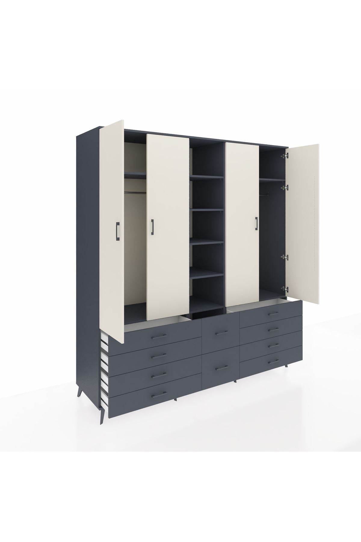 Kronos Dolap 9 Raflı 10 Çekmeceli 2 Askılı 220x59x243 Antrasit-Aytaşı/Antrasit