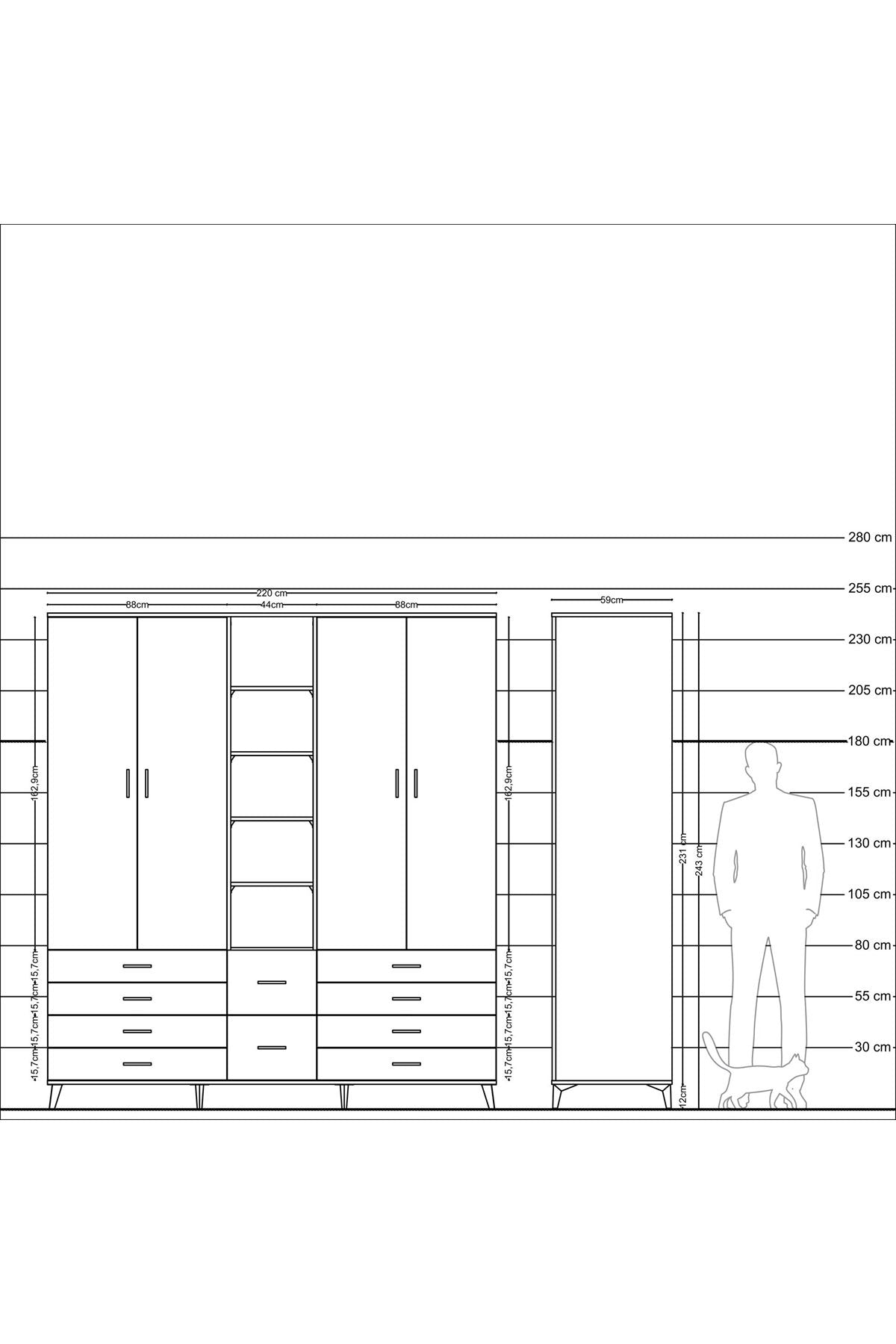 Kronos Dolap 9 Raflı 10 Çekmeceli 2 Askılı 220x59x243 - S784M003V14C