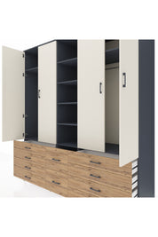 Kronos Dolap 9 Raflı 10 Çekmeceli 2 Askılı 220x59x243 Antrasit-Aytaşı/Çam