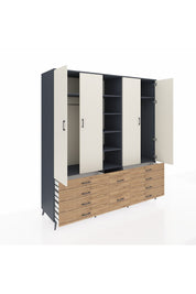 Kronos Dolap 9 Raflı 10 Çekmeceli 2 Askılı 220x59x243 Antrasit-Aytaşı/Çam