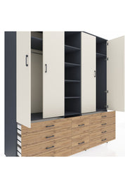 Kronos Dolap 9 Raflı 10 Çekmeceli 2 Askılı 220x59x243 Antrasit-Aytaşı/Çam