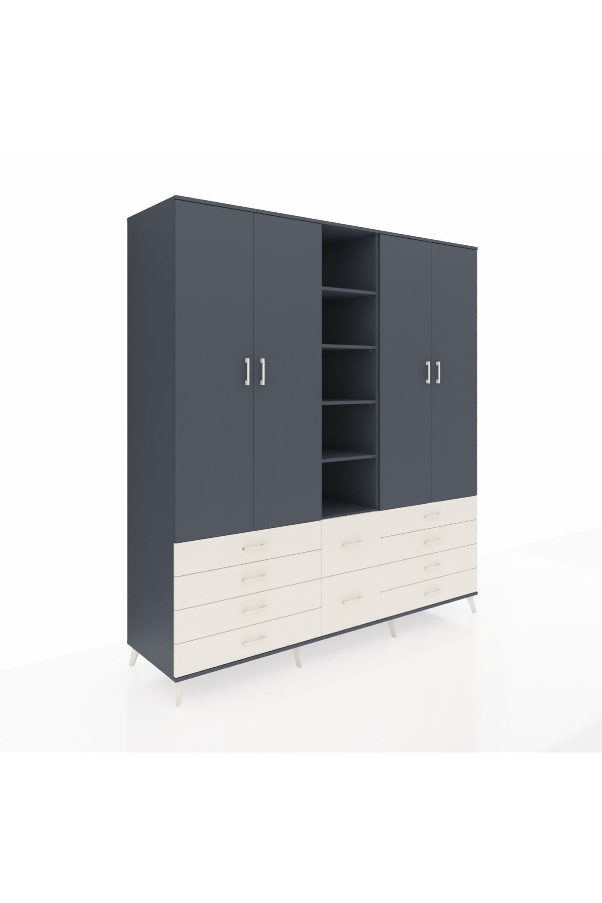 Kronos Dolap 9 Raflı 10 Çekmeceli 2 Askılı 220x59x243 Antrasit-Antrasit/Aytaşı