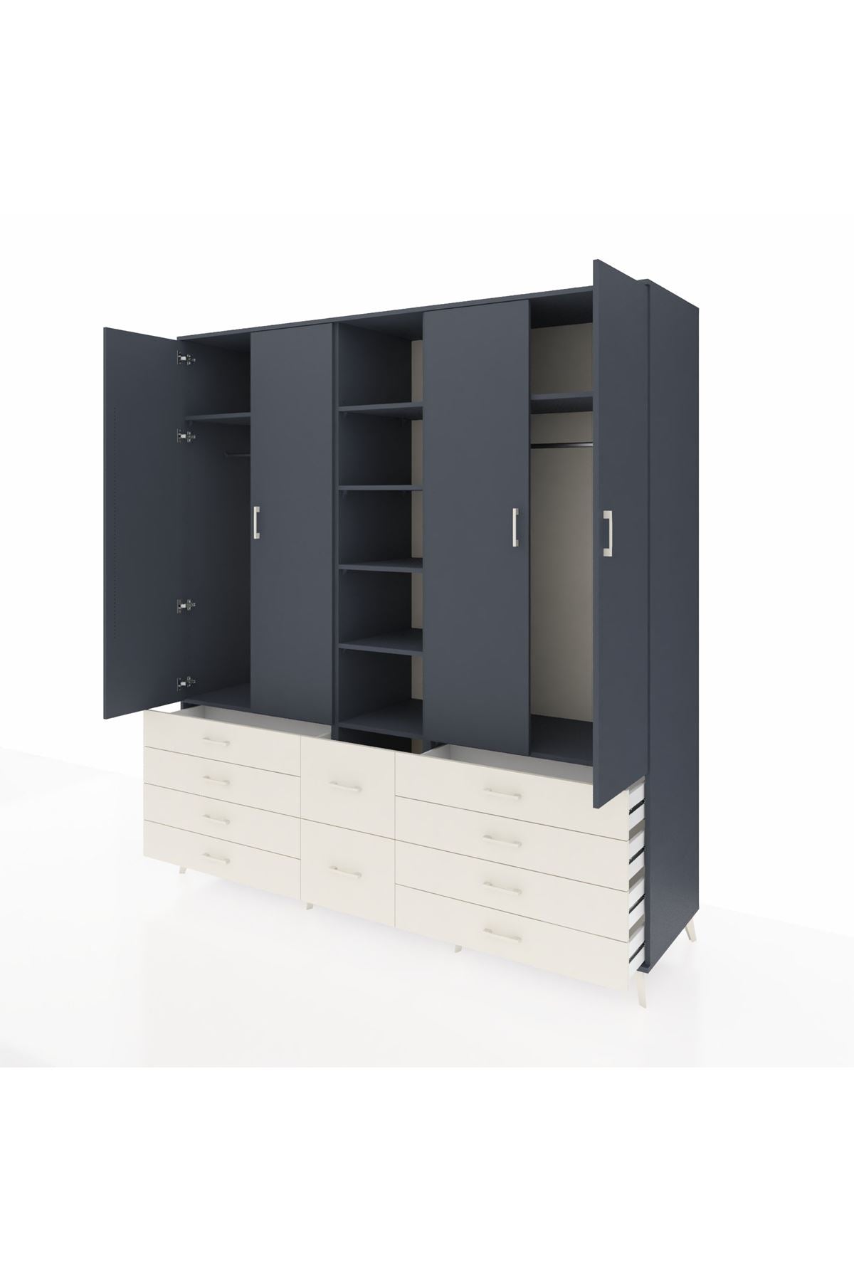 Kronos Dolap 9 Raflı 10 Çekmeceli 2 Askılı 220x59x243 Antrasit-Antrasit/Aytaşı