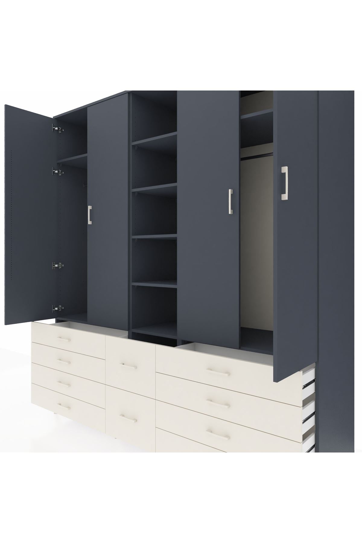 Kronos Dolap 9 Raflı 10 Çekmeceli 2 Askılı 220x59x243 Antrasit-Antrasit/Aytaşı