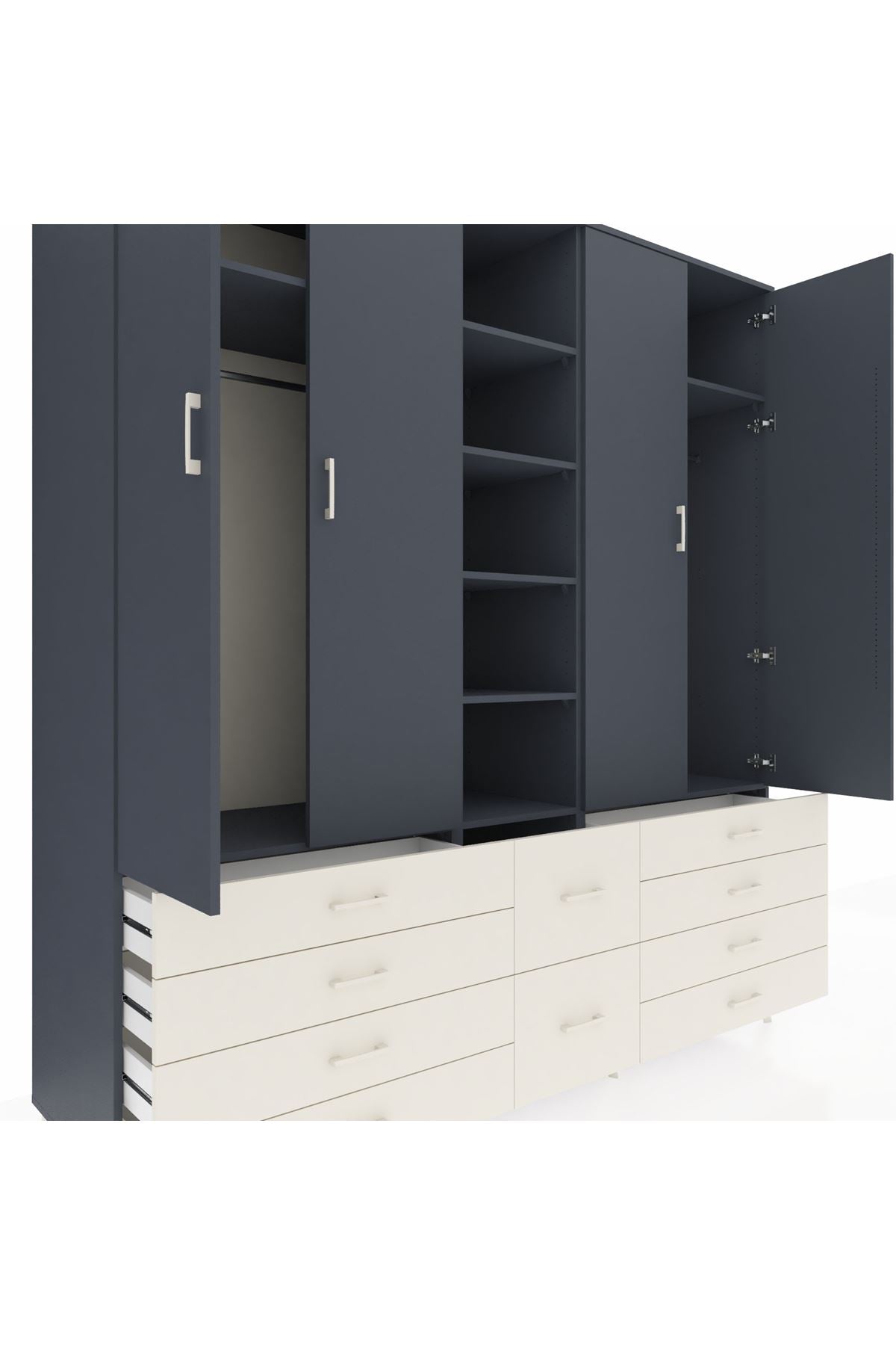 Kronos Dolap 9 Raflı 10 Çekmeceli 2 Askılı 220x59x243 Antrasit-Antrasit/Aytaşı