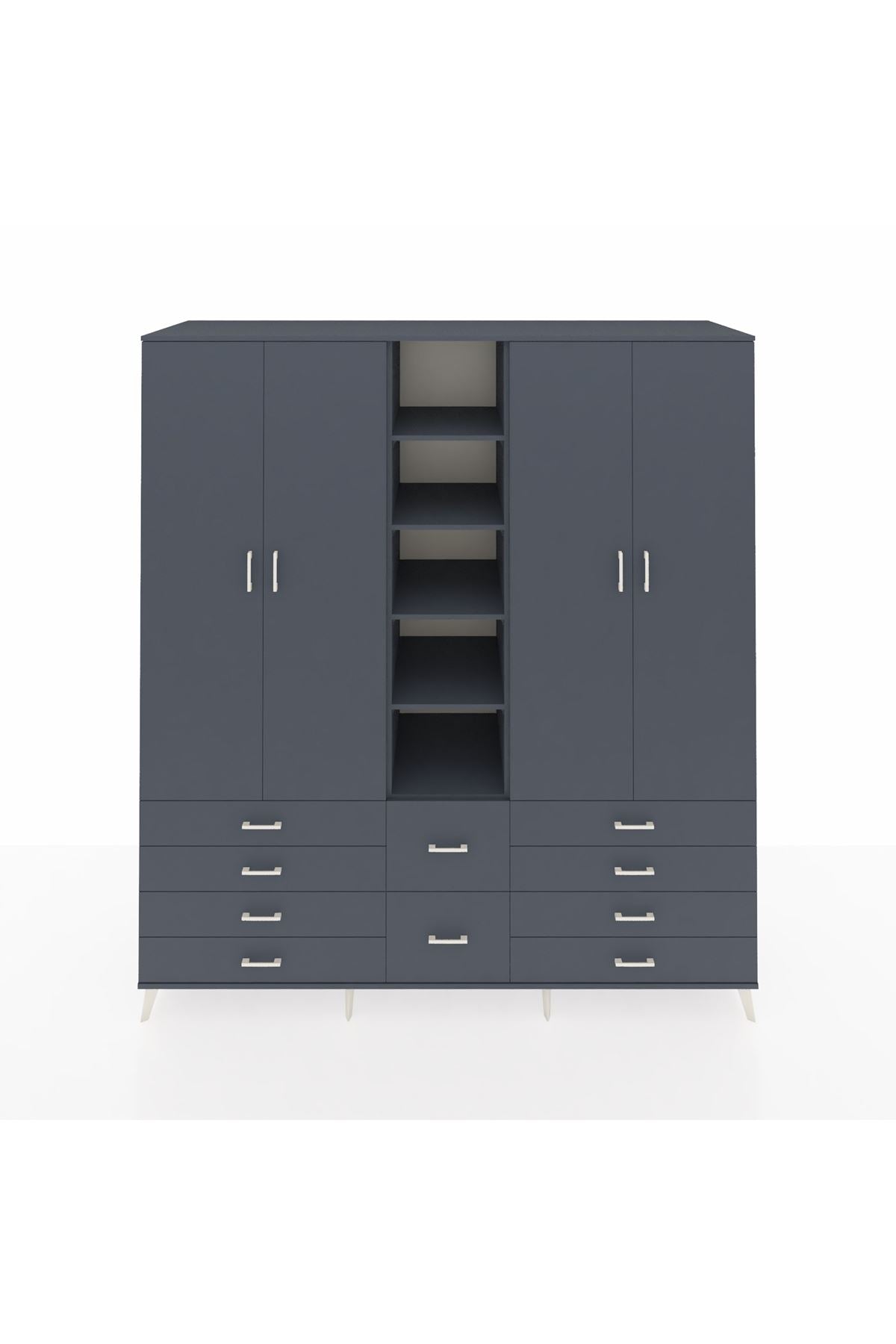 Kronos Dolap 9 Raflı 10 Çekmeceli 2 Askılı 220x59x243 Antrasit-Antrasit/Antrasit