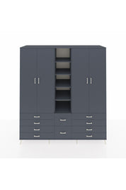 Kronos Dolap 9 Raflı 10 Çekmeceli 2 Askılı 220x59x243 Antrasit-Antrasit/Antrasit