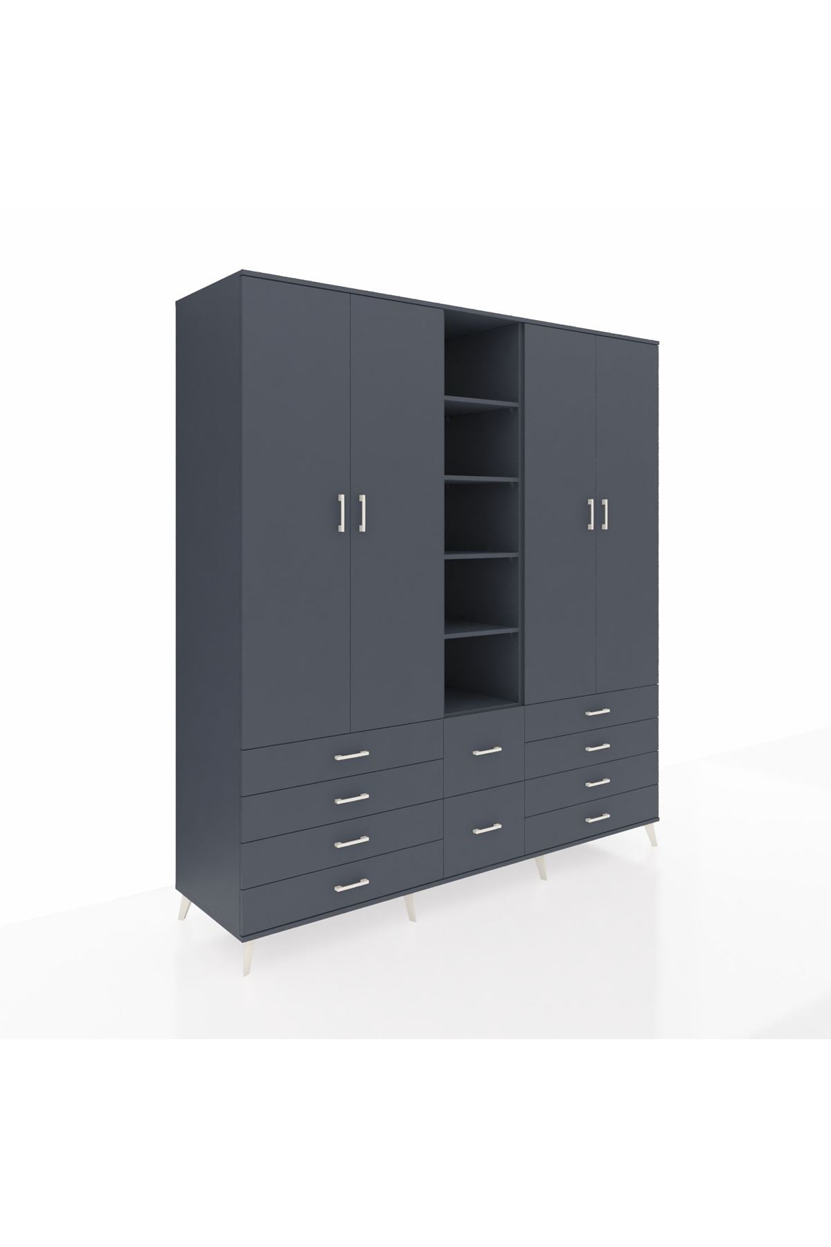 Kronos Dolap 9 Raflı 10 Çekmeceli 2 Askılı 220x59x243 Antrasit-Antrasit/Antrasit