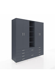 Kronos Dolap 9 Raflı 10 Çekmeceli 2 Askılı 220x59x243 Antrasit-Antrasit/Antrasit